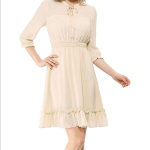 🤍Women’s Smocked Ruffled Chiffon Cream A-Line Dress Sz M